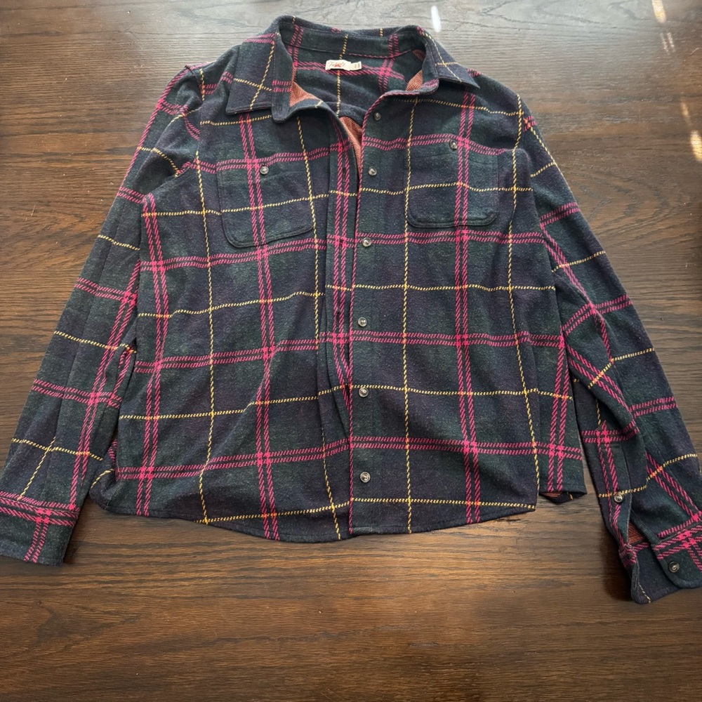 Faherty Navy Button-Down Plaid Shirt with Pink and Yellow Windowpane